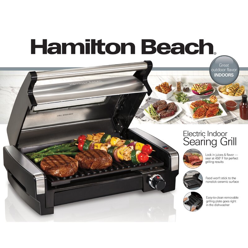 Hamilton Beach Electric Indoor Searing Grill with store Removable Plates